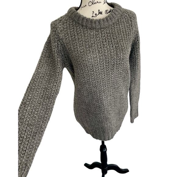 THEORY SWEATER ALPACA BLEND CHUNKY FISHERMAN RIB SPECKLED SZ S GRAY ICONIC - Picture 9 of 16